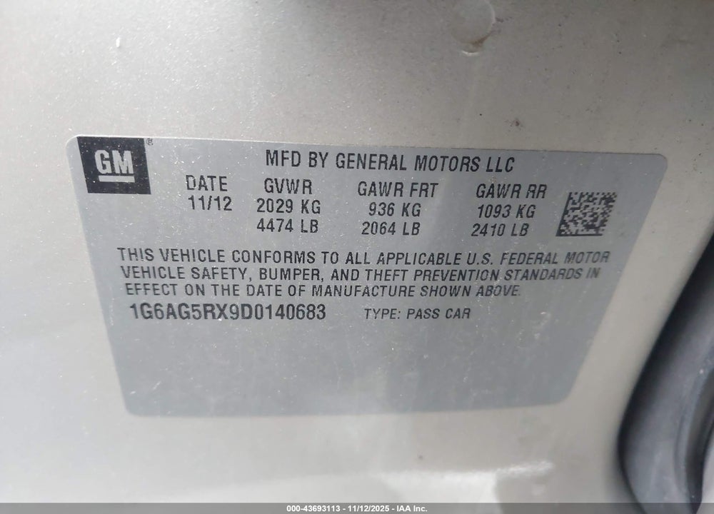 2013 CADILLAC ATS STANDARD VIN: 1G6AG5RX9D0140683