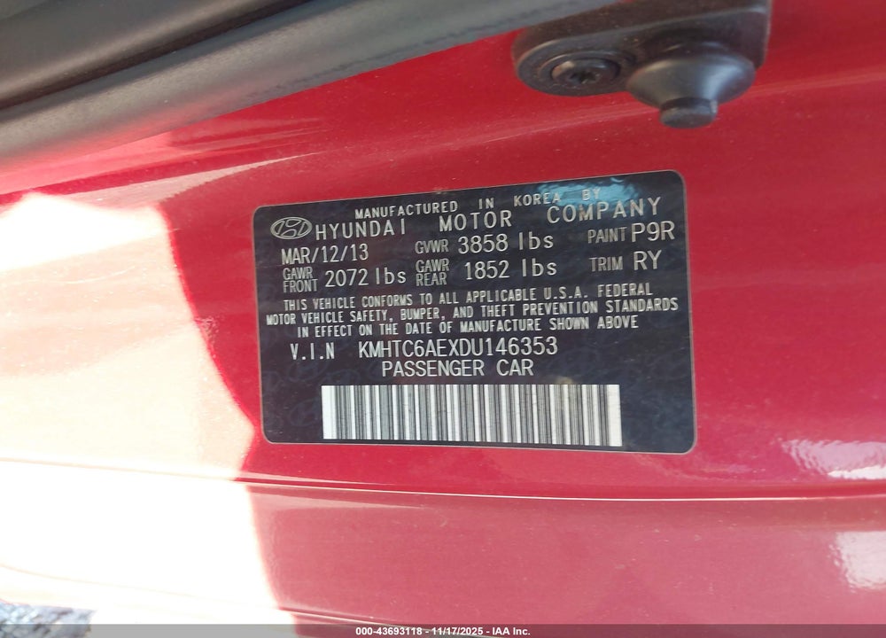 2013 HYUNDAI VELOSTER TURBO W/BLACK VIN: KMHTC6AEXDU146353