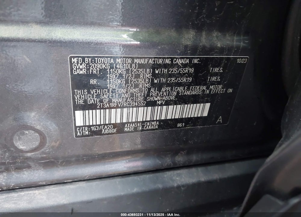 2024 TOYOTA RAV4 XLE PREMIUM VIN: 2T3A1RFV7RC394552