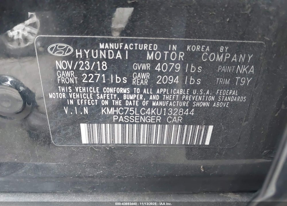 2019 HYUNDAI IONIQ HYBRID SEL VIN: KMHC75LC4KU132844