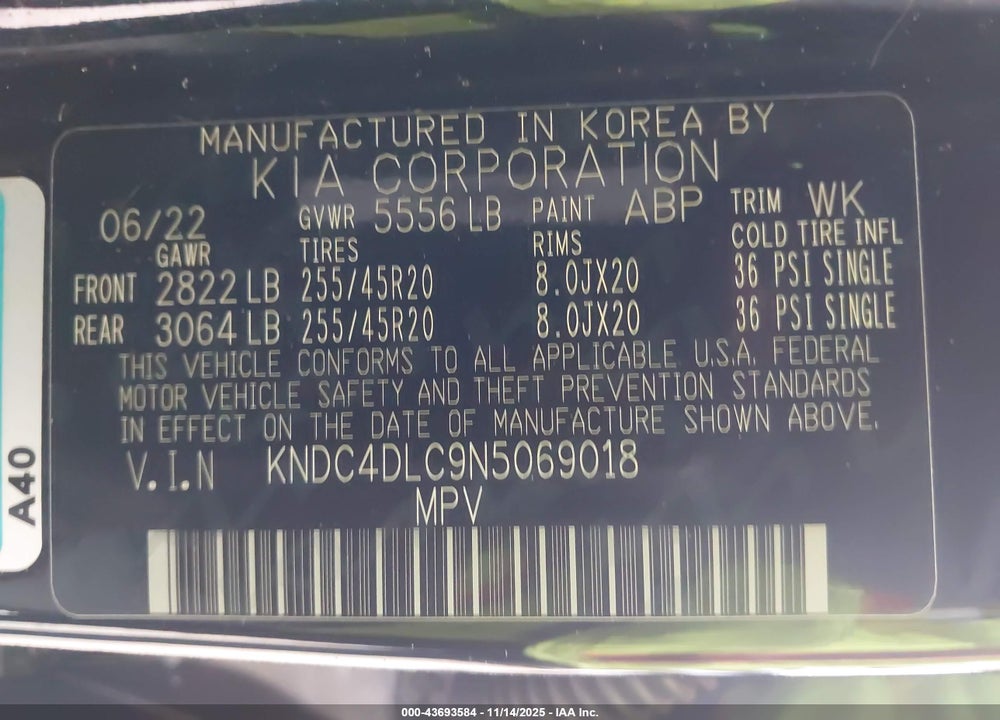 2022 KIA EV6 GT-LINE VIN: KNDC4DLC9N5069018