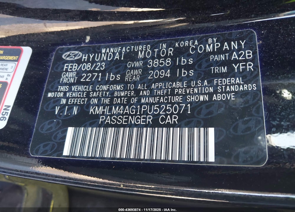 2023 HYUNDAI ELANTRA SEL VIN: KMHLM4AG1PU525071
