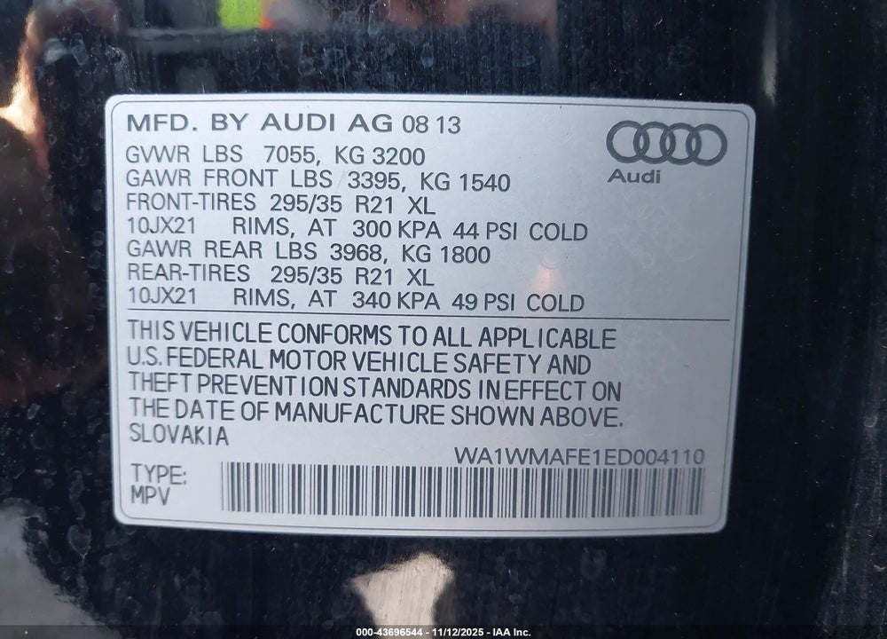 2014 AUDI Q7 3.0 TDI PREMIUM VIN: WA1WMAFE1ED004110