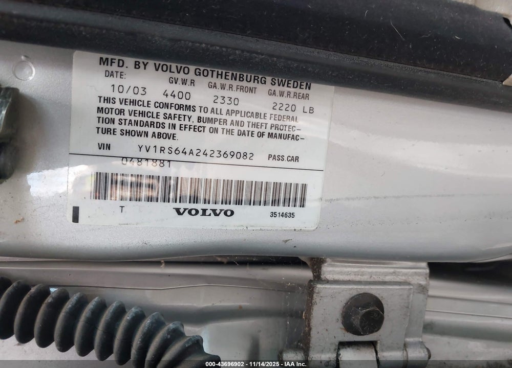 2004 VOLVO S60 2.4 VIN: YV1RS64A242369082