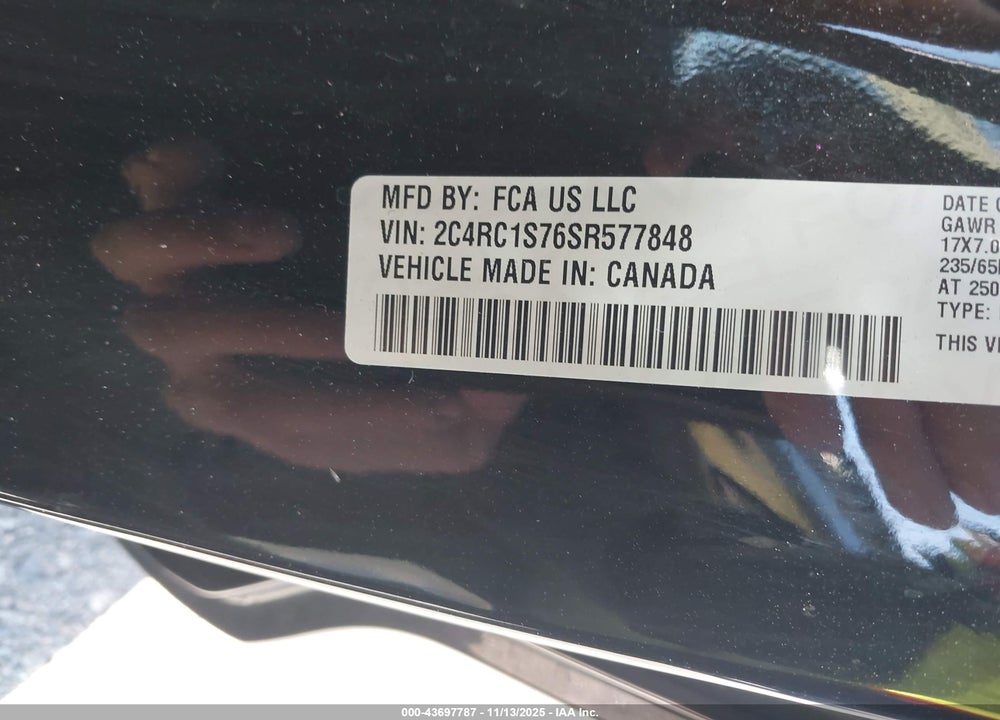 2025 CHRYSLER PACIFICA HYBRID SELECT VIN: 2C4RC1S76SR577848