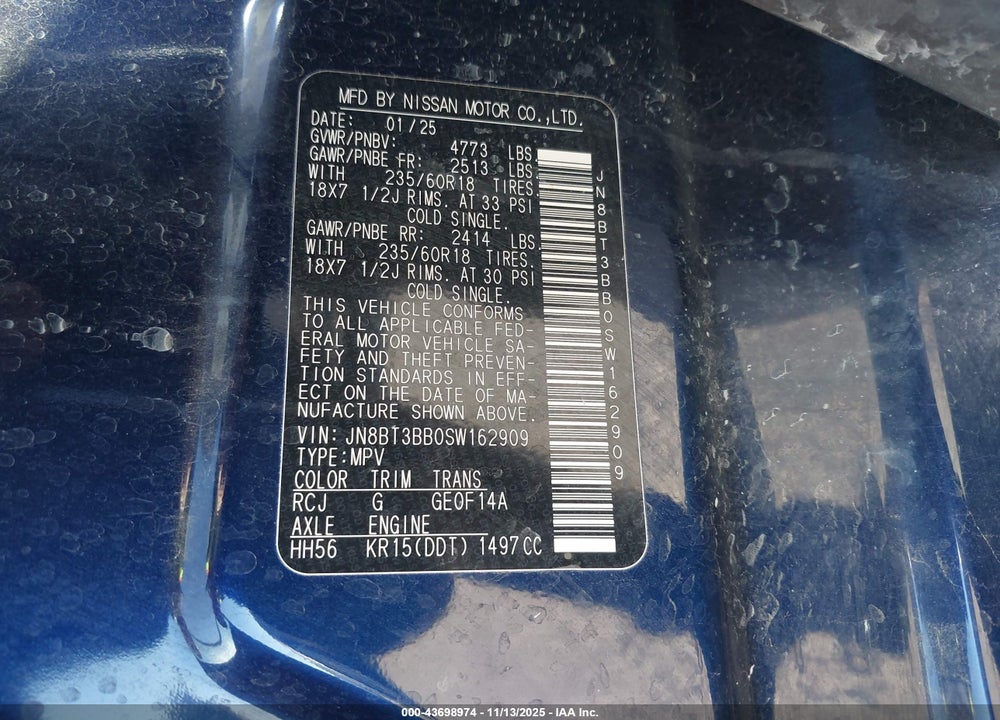 2025 NISSAN ROGUE SV INTELLIGENT AWD VIN: JN8BT3BB0SW162909