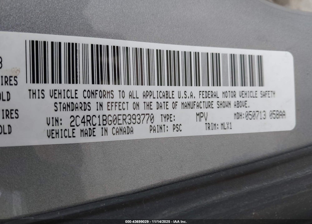 2014 CHRYSLER TOWN & COUNTRY TOURING VIN: 2C4RC1BG0ER393770