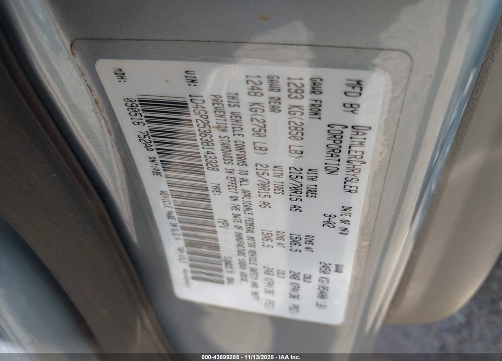 2003 DODGE CARAVAN SE VIN: 1D4GP25363B143328