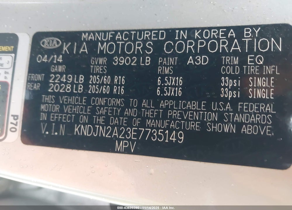 2014 KIA SOUL VIN: KNDJN2A23E7735149