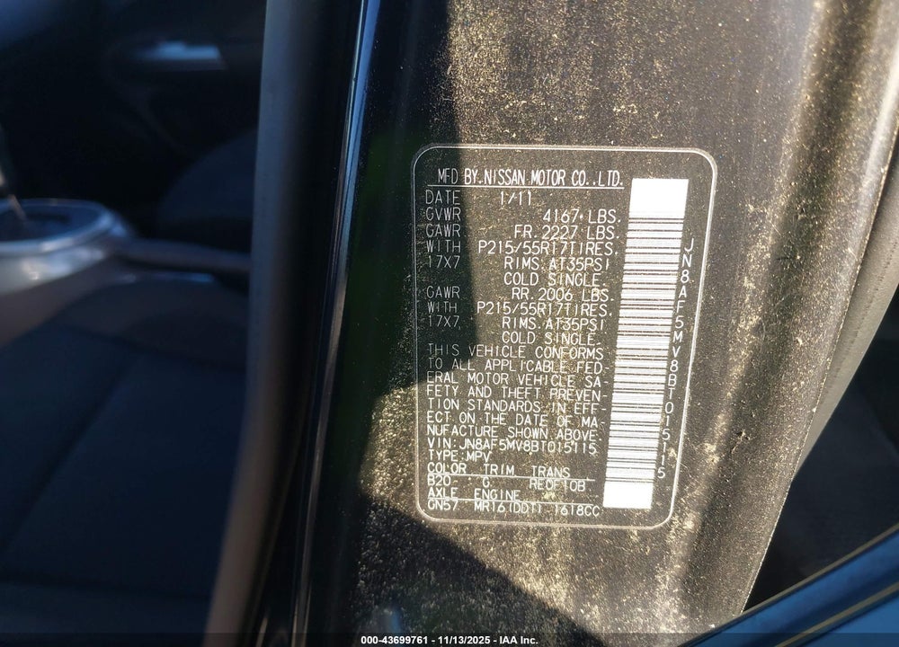 2011 NISSAN JUKE SV VIN: JN8AF5MV8BT015115