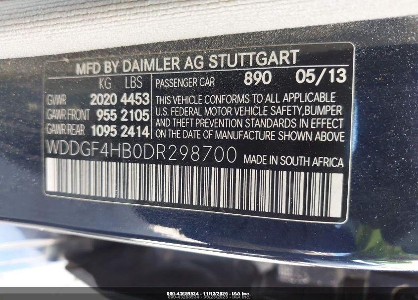 2013 MERCEDES-BENZ C 250 SPORT VIN: WDDGF4HB0DR298700