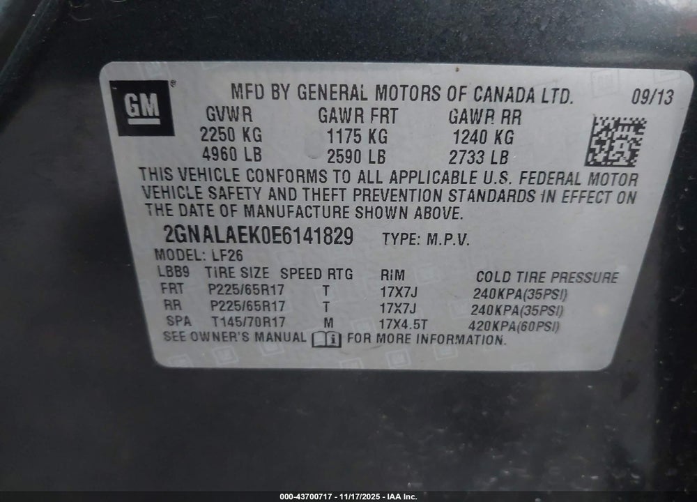 2014 CHEVROLET EQUINOX LS VIN: 2GNALAEK0E6141829