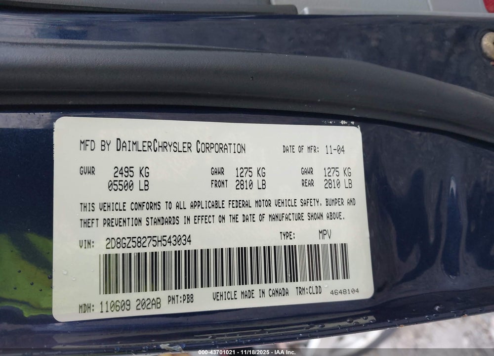 2005 DODGE MAGNUM RT VIN: 2D8GZ58275H543034