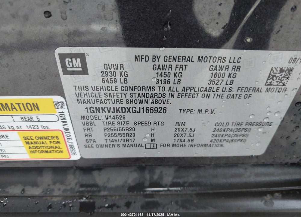 2016 CHEVROLET TRAVERSE LTZ VIN: 1GNKVJKDXGJ166926