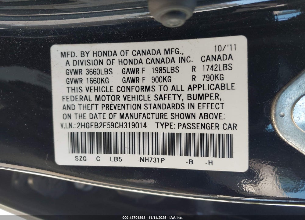 2021 HONDA CIVIC VIN: SHHFK7H93MU202269