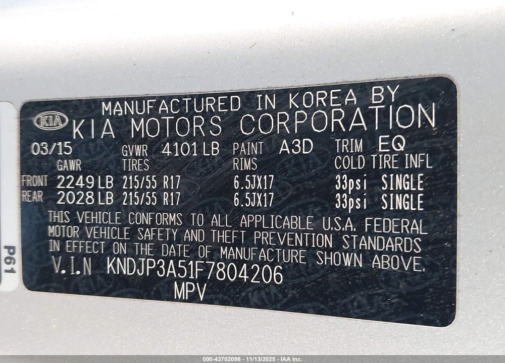 2015 KIA SOUL VIN: KNDJP3A51F7804206