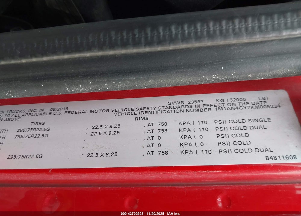 2019 MACK ANTHEM VIN: 1M1AN4GY7KM009234