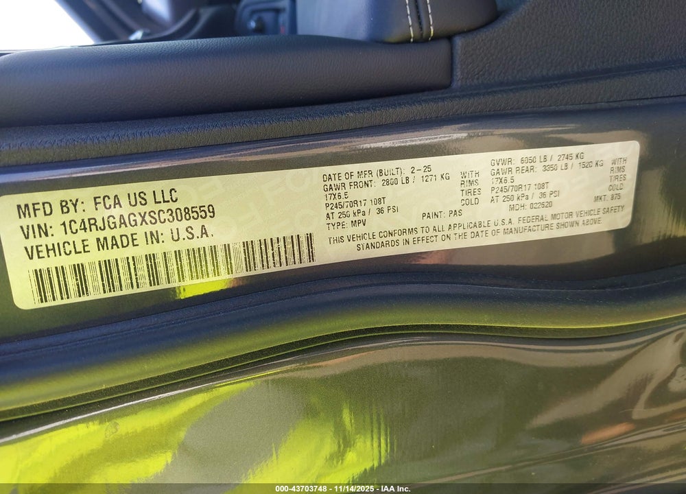 2025 JEEP GRAND CHEROKEE LAREDO 4X2 VIN: 1C4RJGAGXSC308559