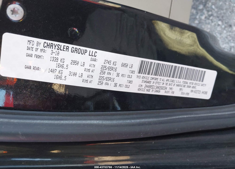 2010 CHRYSLER TOWN & COUNTRY TOURING VIN: 2A4RR5D13AR266594