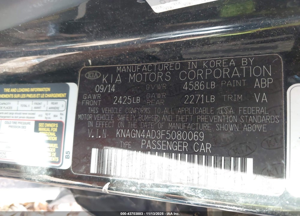 2015 KIA OPTIMA HYBRID EX VIN: KNAGN4AD3F5080069