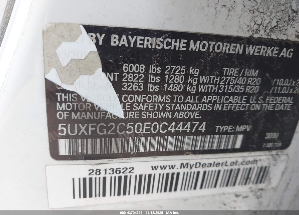 2014 BMW X6 XDRIVE35I VIN: 5UXFG2C50E0C44474