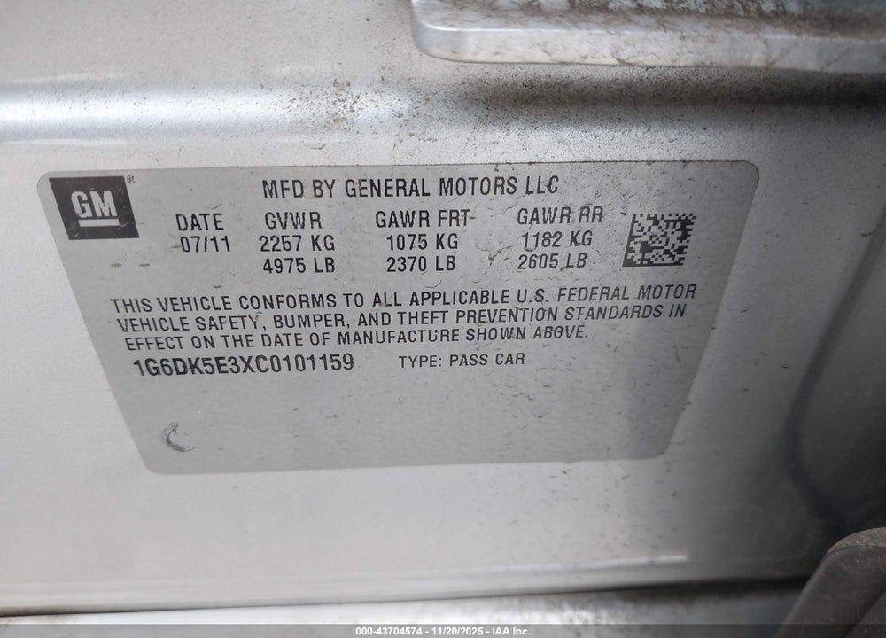 2012 CADILLAC CTS PERFORMANCE VIN: 1G6DK5E3XC0101159