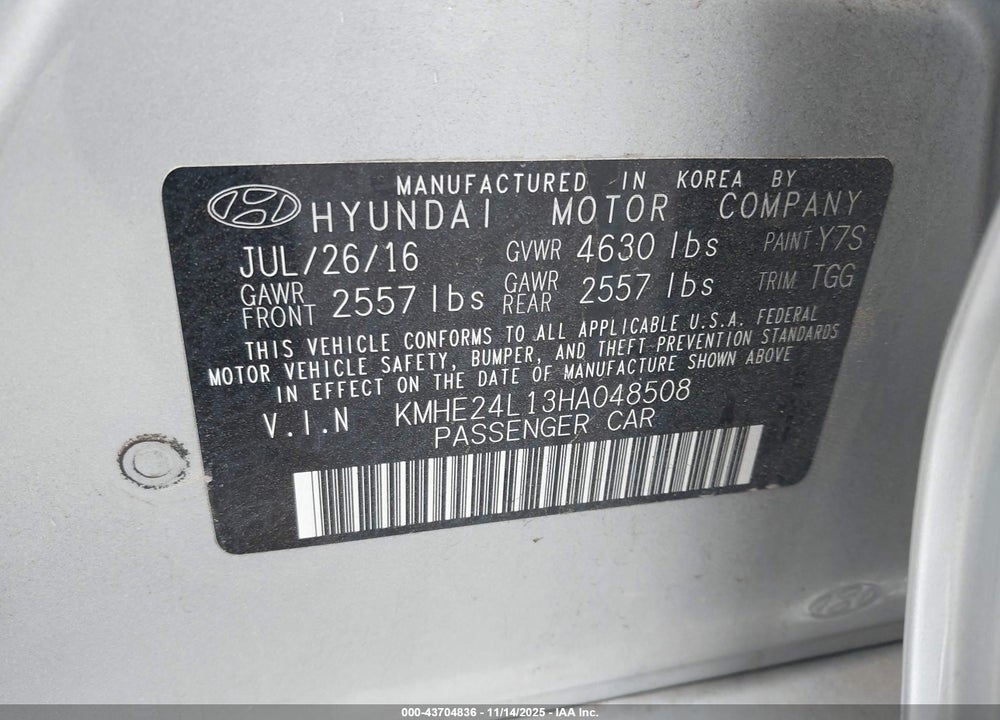 2017 HYUNDAI SONATA HYBRID SE VIN: KMHE24L13HA048508