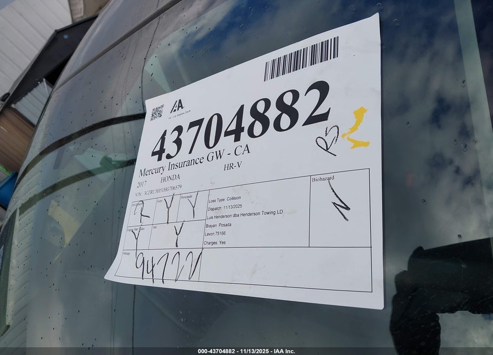 2017 HONDA HR-V EX VIN: 3CZRU5H51HG706579