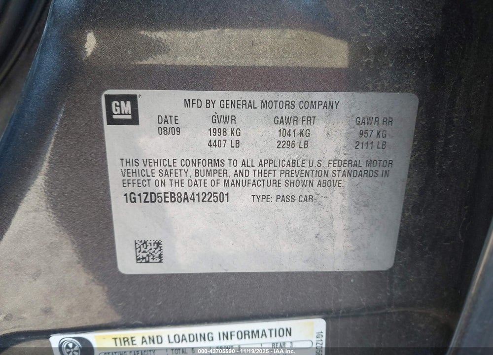 2010 CHEVROLET MALIBU LT VIN: 1G1ZD5EB8A4122501