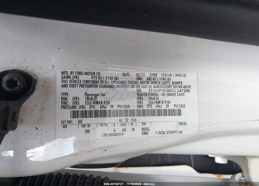2012 FORD FOCUS TITANIUM VIN: 1FAHP3N28CL347286