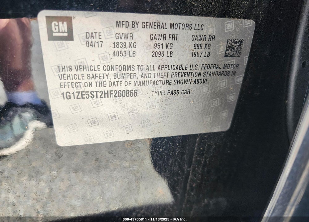 2017 CHEVROLET MALIBU 1LT VIN: 1G1ZE5ST2HF260866