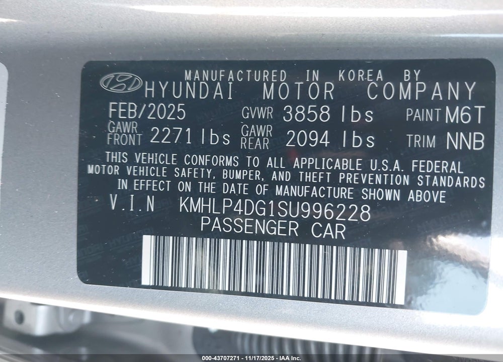 2025 HYUNDAI ELANTRA LIMITED VIN: KMHLP4DG1SU996228