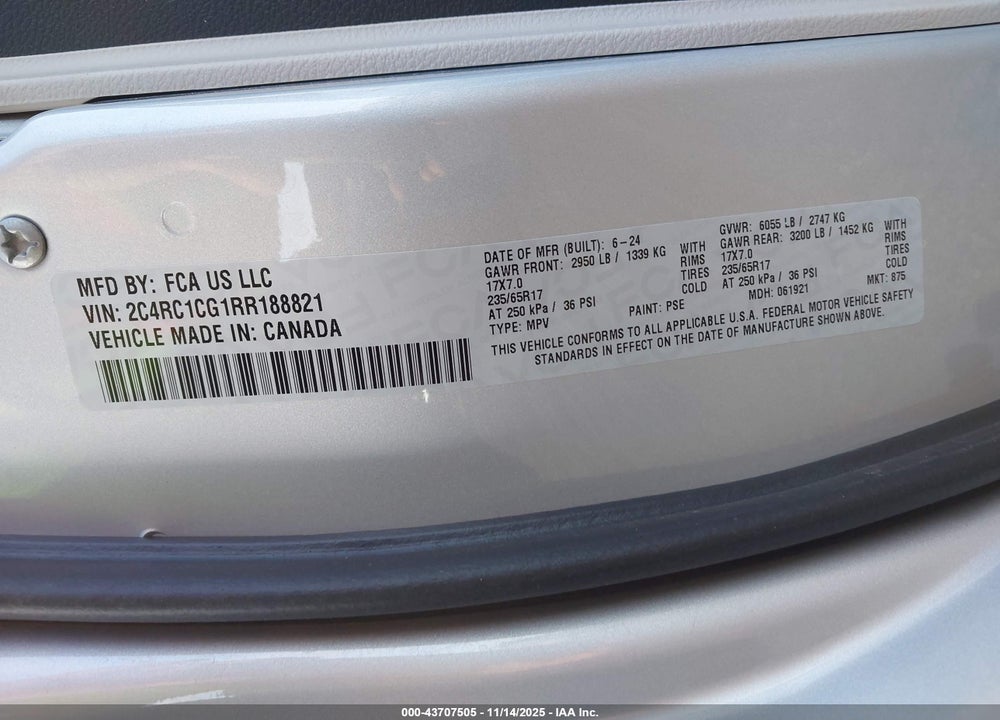 2024 CHRYSLER VOYAGER LX VIN: 2C4RC1CG1RR188821