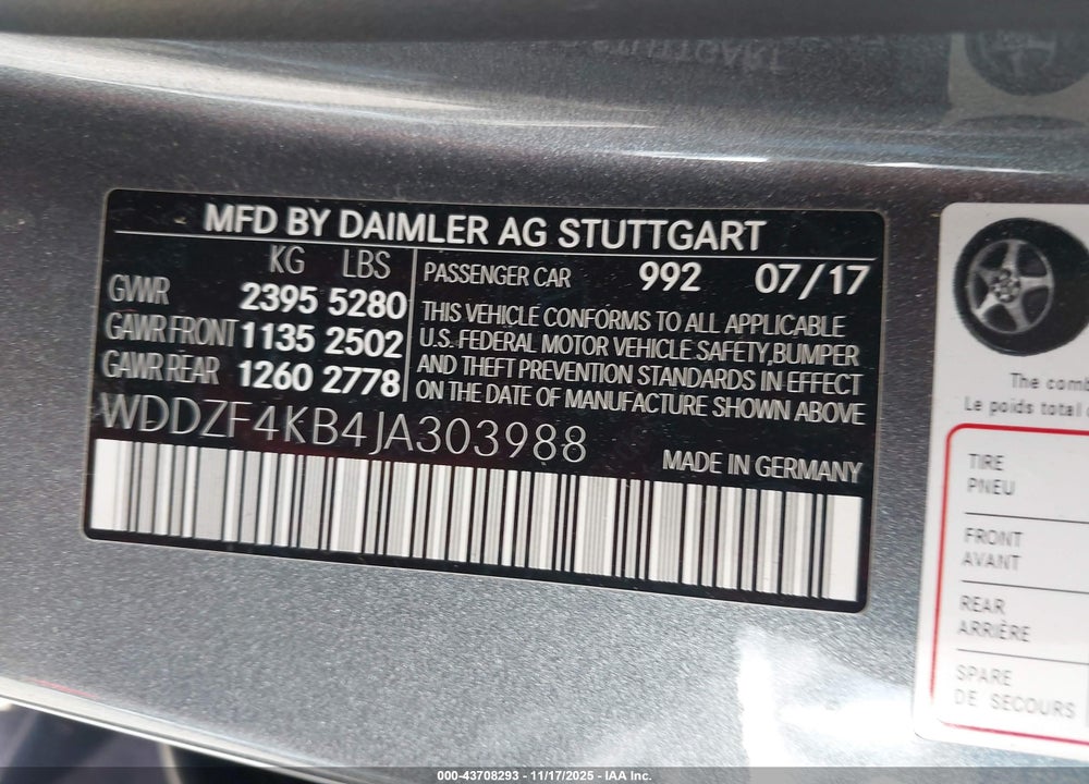 2018 MERCEDES-BENZ E 300 4MATIC VIN: WDDZF4KB4JA303988
