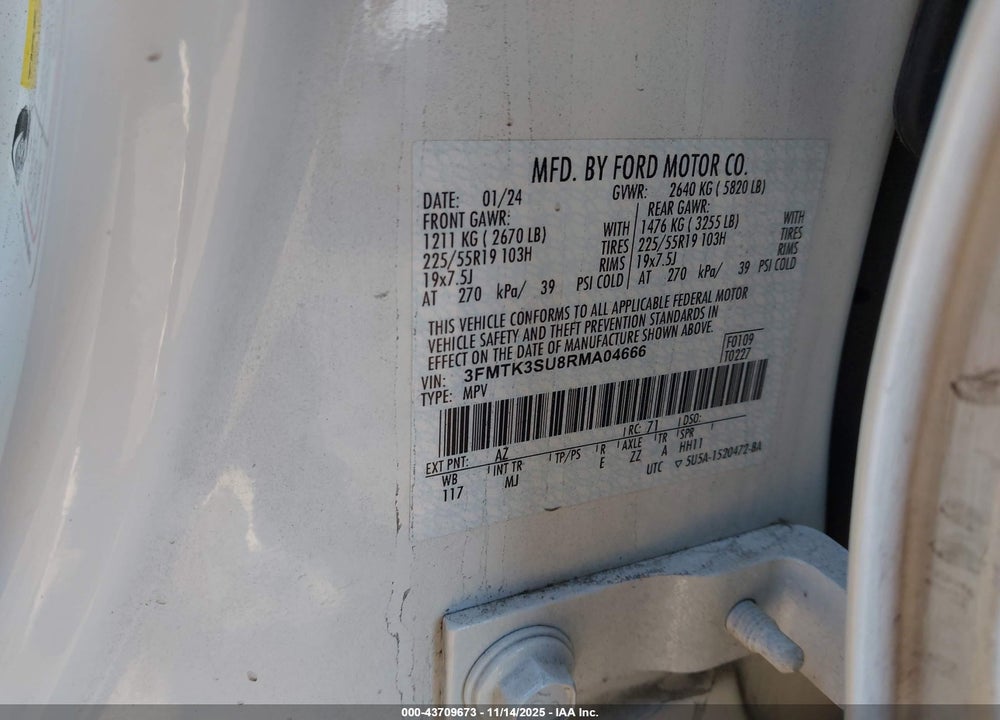2024 FORD MUSTANG MACH-E PREMIUM VIN: 3FMTK3SU8RMA04666