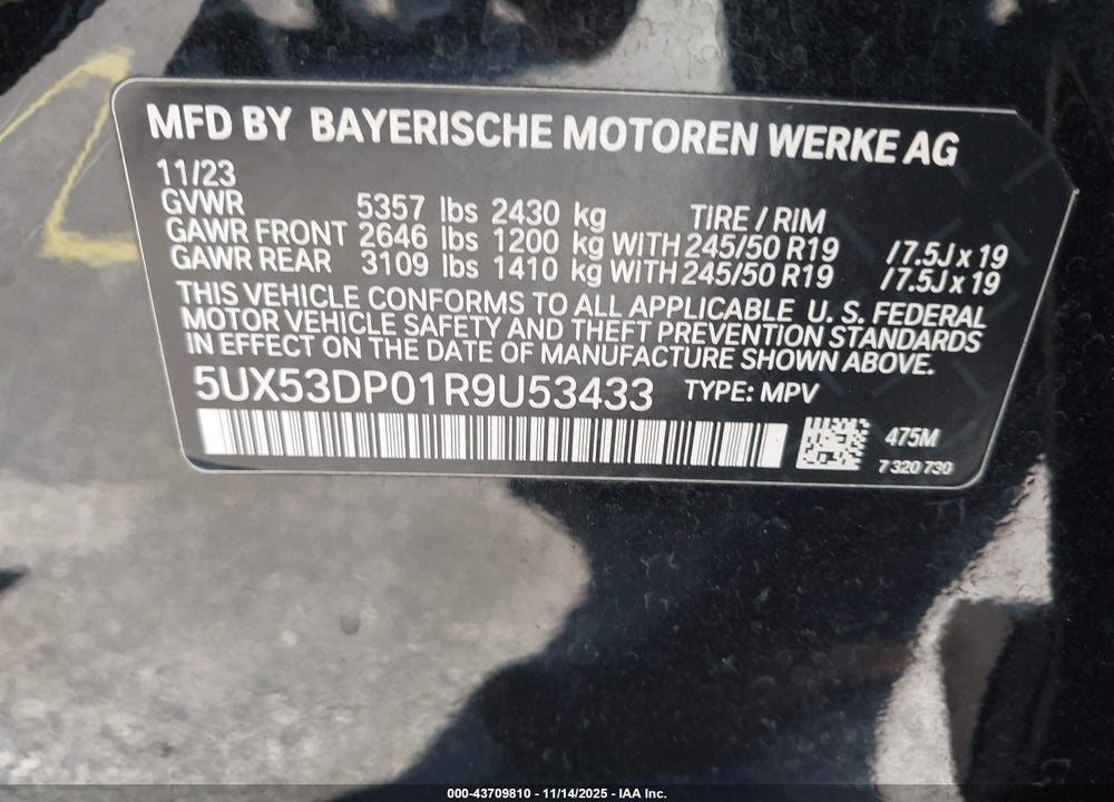 2024 BMW X3 VIN: 5UX53DP01R9U53433