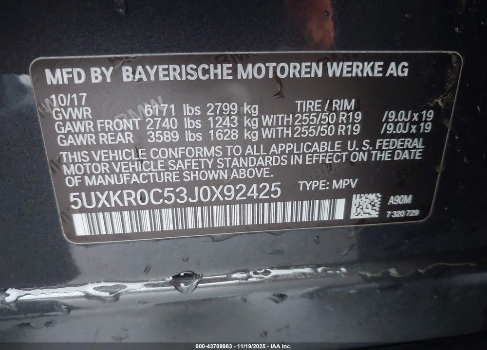 2018 BMW X5 XDRIVE35I VIN: 5UXKR0C53J0X92425