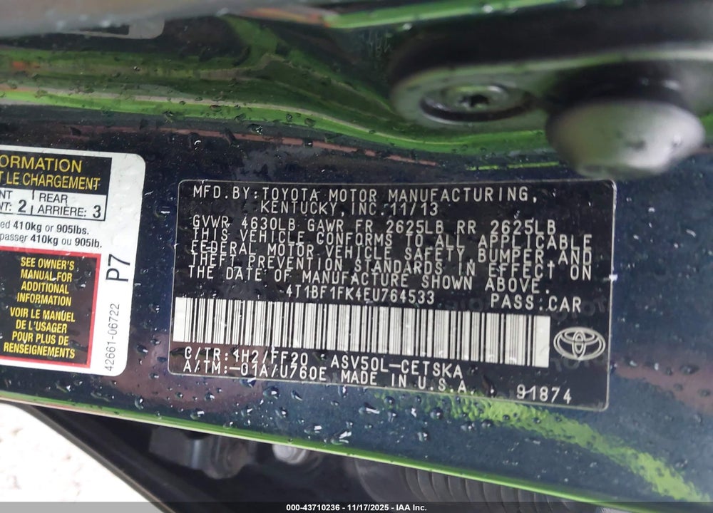 2014 TOYOTA CAMRY SE VIN: 4T1BF1FK4EU764533