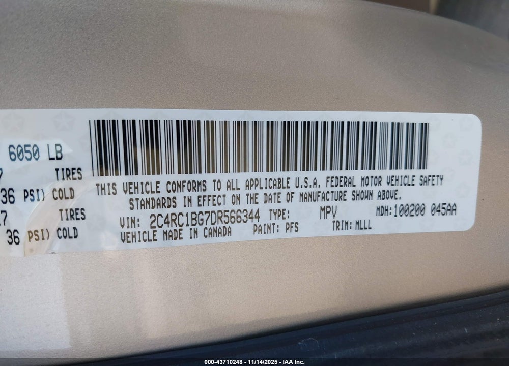 2013 CHRYSLER TOWN & COUNTRY TOURING VIN: 2C4RC1BG7DR566344