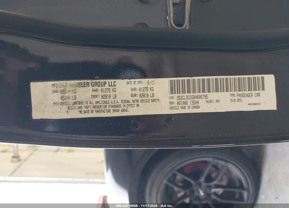 2011 DODGE CHARGER VIN: 2B3CL3CG5BH606795