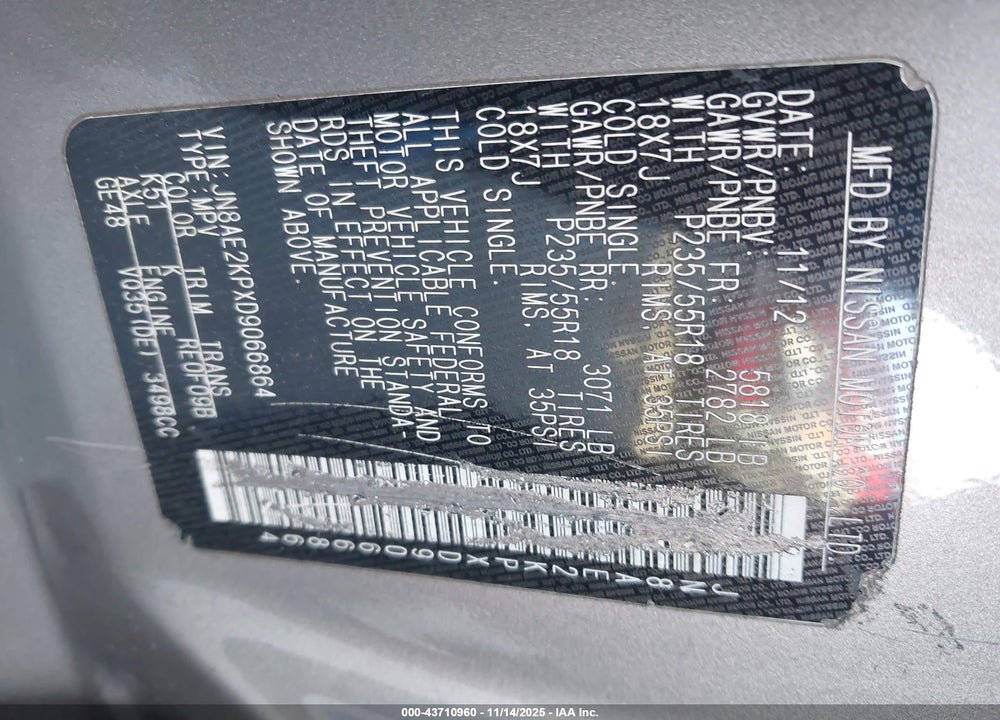 2013 NISSAN QUEST LE VIN: JN8AE2KPXD9066864