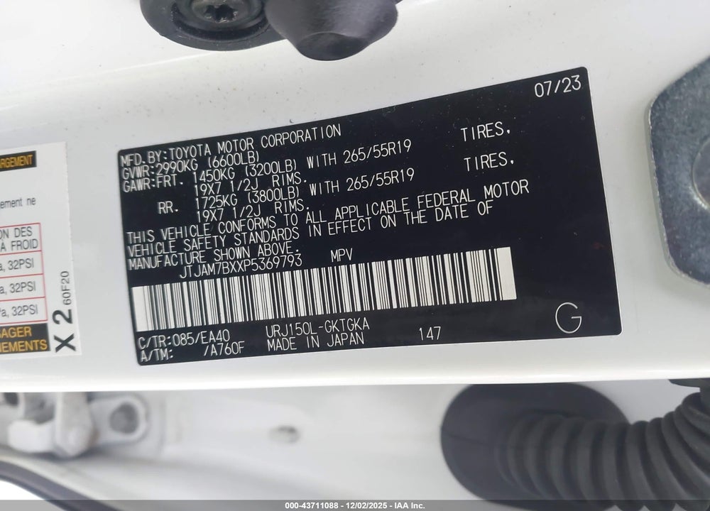 2023 LEXUS GX 460 PREMIUM VIN: JTJAM7BXXP5369793