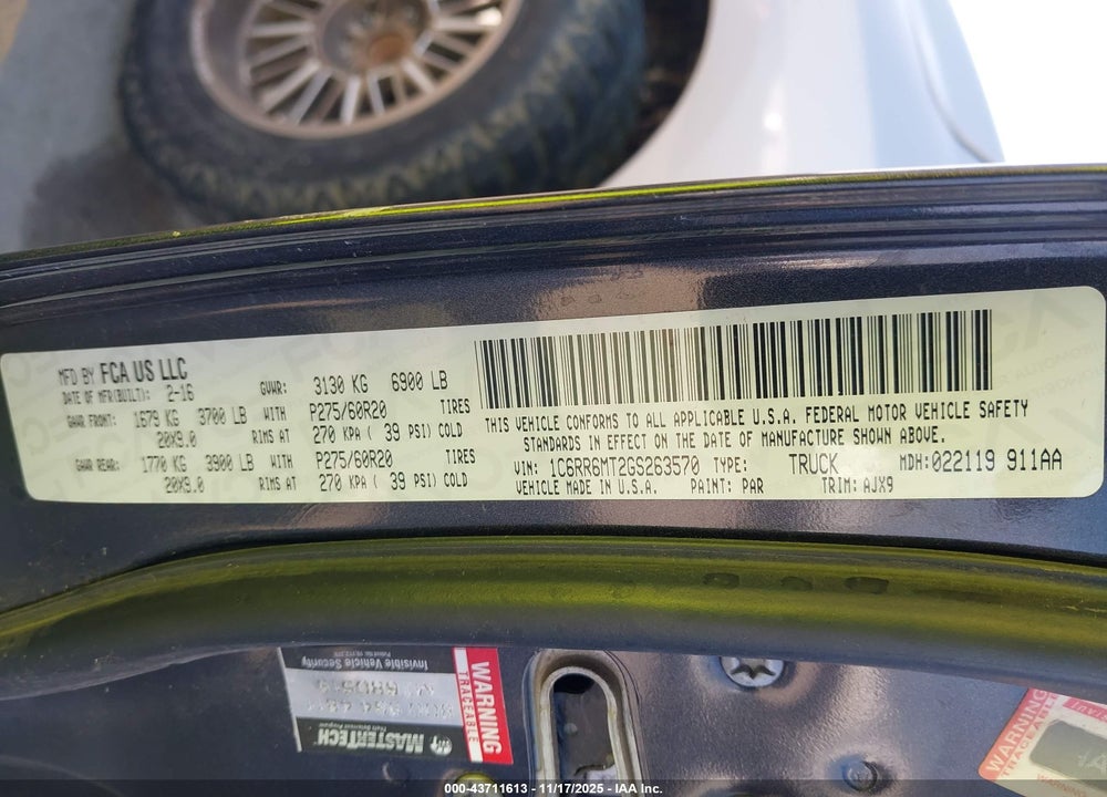2016 RAM 1500 SPORT VIN: 1C6RR6MT2GS263570