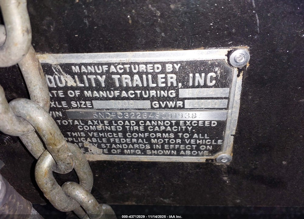 2004 TRAILER QUALITY VIN: 5NDFC32264S001938