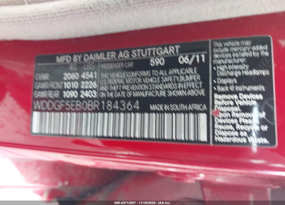 2011 MERCEDES-BENZ C 300 SPORT VIN: WDDGF5EB0BR184364