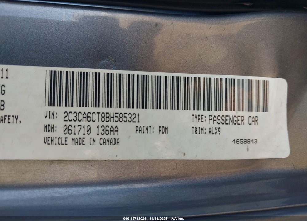 2011 CHRYSLER 300C VIN: 2C3CA6CT8BH585321