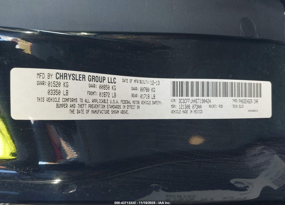 2014 FIAT 500C VIN: 3C3CFFJHXET190424