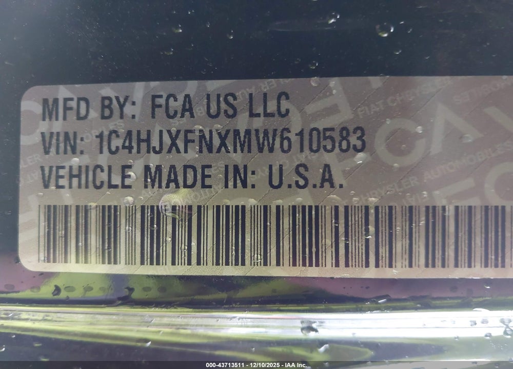 2021 JEEP WRANGLER UNLIMITED RUBICON 4X4 VIN: 1C4HJXFNXMW610583