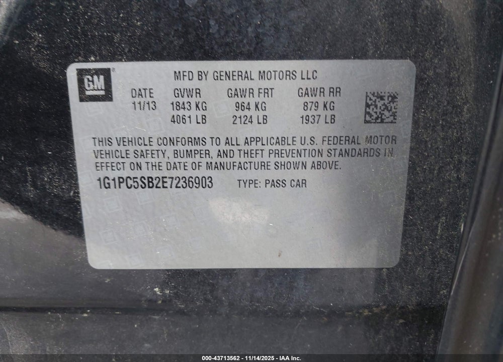 2014 CHEVROLET CRUZE VIN: 1G1PC5SB2E7236903