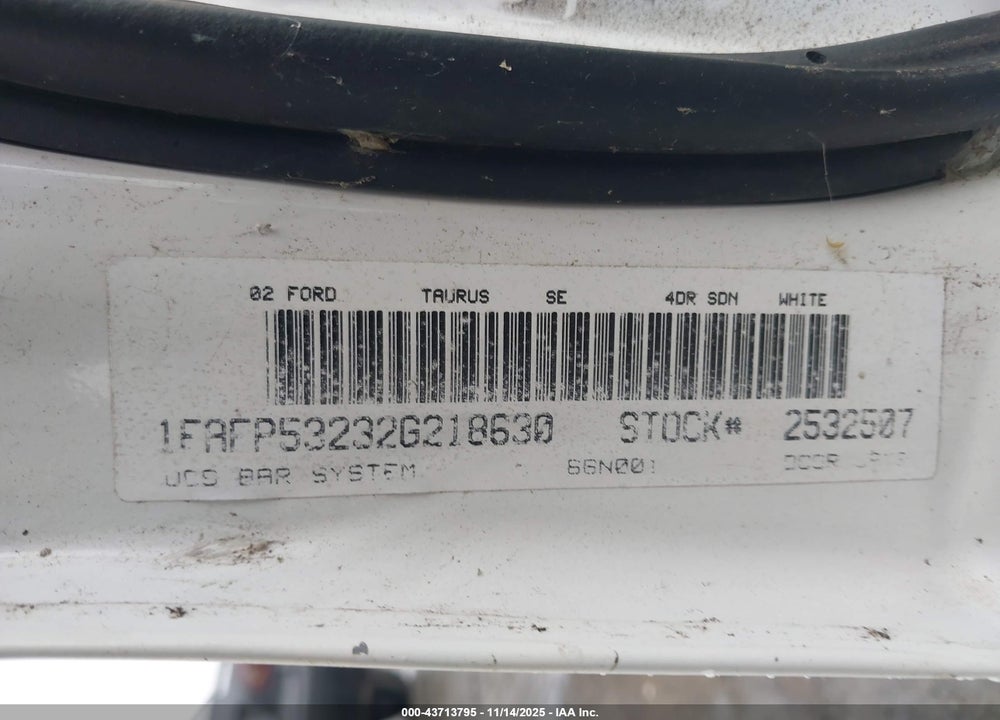 2002 FORD TAURUS SE VIN: 1FAFP53232G218630